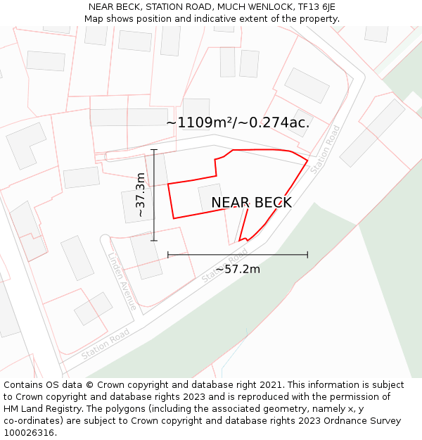 NEAR BECK, STATION ROAD, MUCH WENLOCK, TF13 6JE: Plot and title map