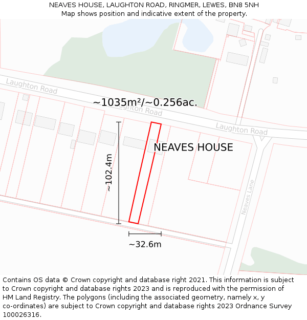 NEAVES HOUSE, LAUGHTON ROAD, RINGMER, LEWES, BN8 5NH: Plot and title map