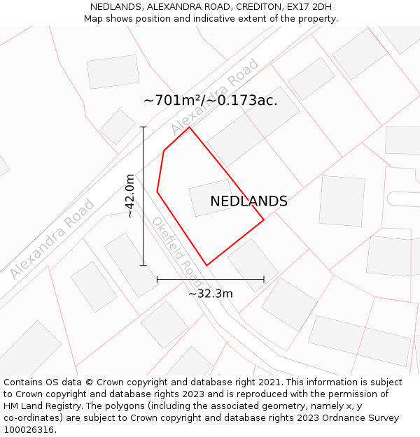 NEDLANDS, ALEXANDRA ROAD, CREDITON, EX17 2DH: Plot and title map