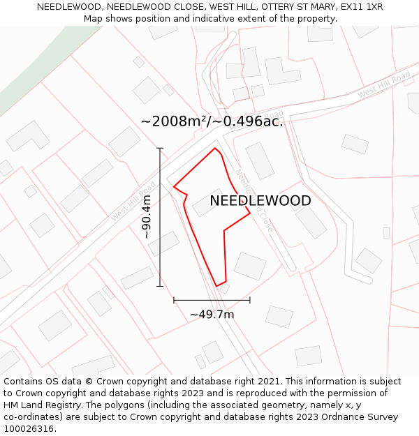 NEEDLEWOOD, NEEDLEWOOD CLOSE, WEST HILL, OTTERY ST MARY, EX11 1XR: Plot and title map
