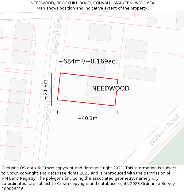 NEEDWOOD, BROCKHILL ROAD, COLWALL, MALVERN, WR13 6EX: Plot and title map