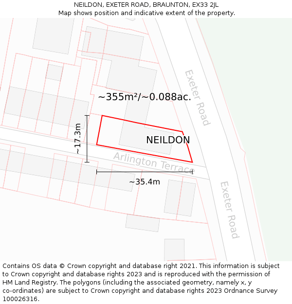NEILDON, EXETER ROAD, BRAUNTON, EX33 2JL: Plot and title map