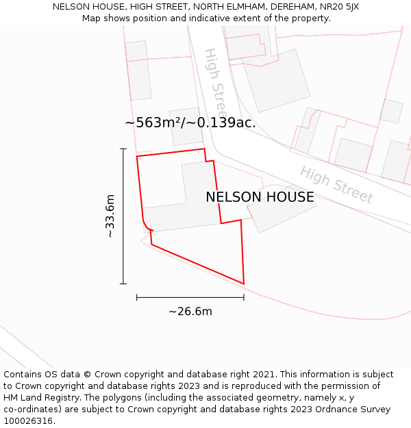NELSON HOUSE, HIGH STREET, NORTH ELMHAM, DEREHAM, NR20 5JX: Plot and title map