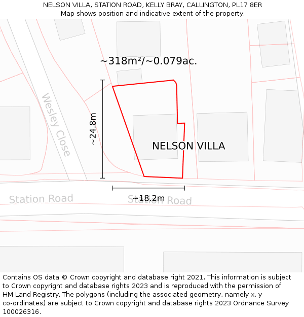 NELSON VILLA, STATION ROAD, KELLY BRAY, CALLINGTON, PL17 8ER: Plot and title map