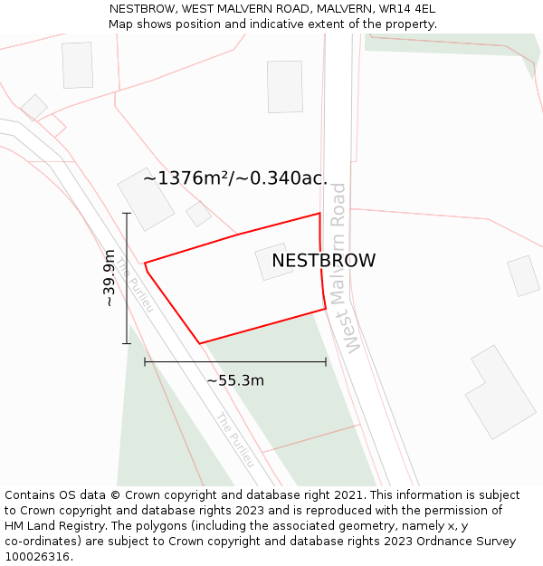 NESTBROW, WEST MALVERN ROAD, MALVERN, WR14 4EL: Plot and title map