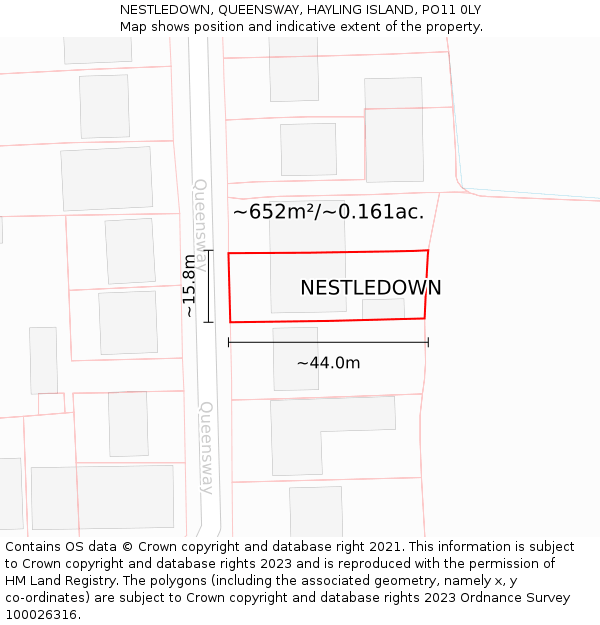 NESTLEDOWN, QUEENSWAY, HAYLING ISLAND, PO11 0LY: Plot and title map