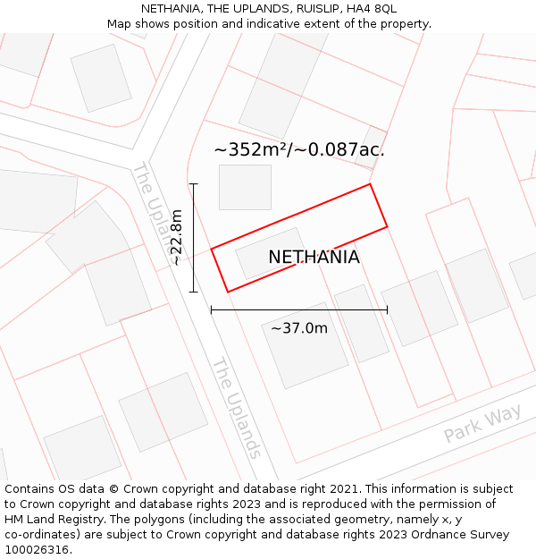 NETHANIA, THE UPLANDS, RUISLIP, HA4 8QL: Plot and title map