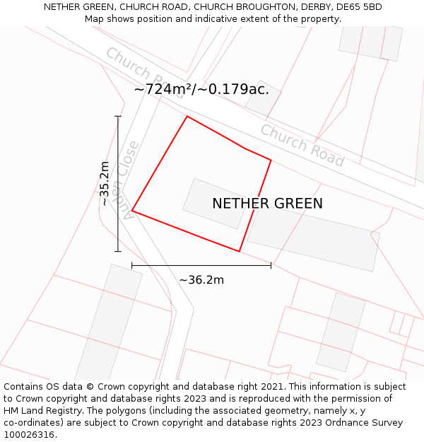 NETHER GREEN, CHURCH ROAD, CHURCH BROUGHTON, DERBY, DE65 5BD: Plot and title map