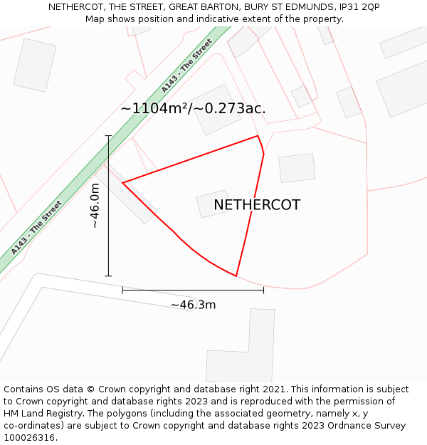 NETHERCOT, THE STREET, GREAT BARTON, BURY ST EDMUNDS, IP31 2QP: Plot and title map