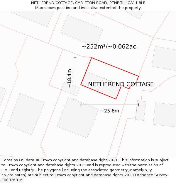 NETHEREND COTTAGE, CARLETON ROAD, PENRITH, CA11 8LR: Plot and title map