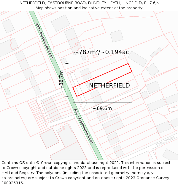 NETHERFIELD, EASTBOURNE ROAD, BLINDLEY HEATH, LINGFIELD, RH7 6JN: Plot and title map