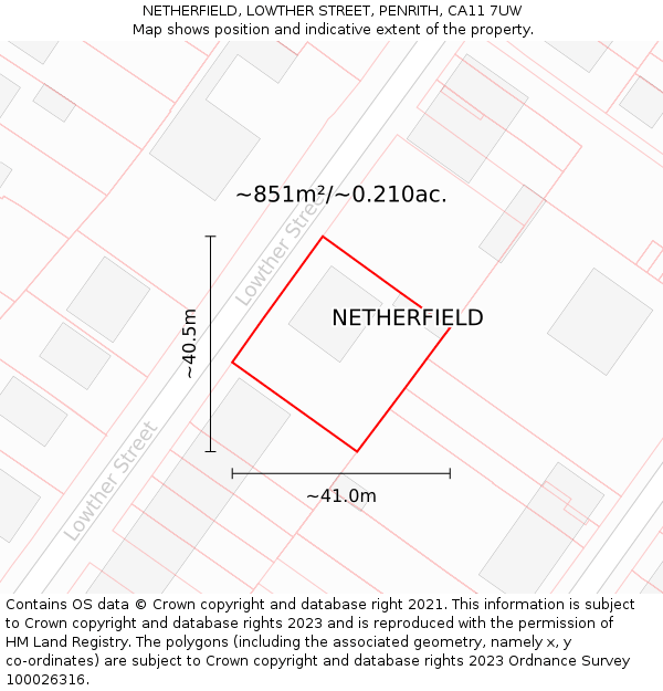 NETHERFIELD, LOWTHER STREET, PENRITH, CA11 7UW: Plot and title map