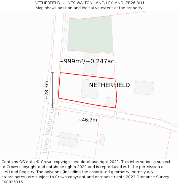 NETHERFIELD, ULNES WALTON LANE, LEYLAND, PR26 8LU: Plot and title map