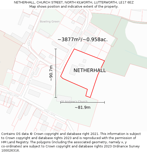 NETHERHALL, CHURCH STREET, NORTH KILWORTH, LUTTERWORTH, LE17 6EZ: Plot and title map