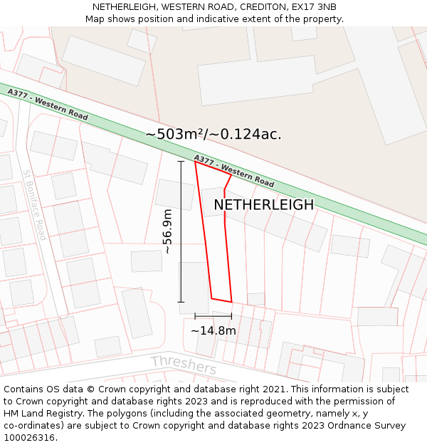 NETHERLEIGH, WESTERN ROAD, CREDITON, EX17 3NB: Plot and title map