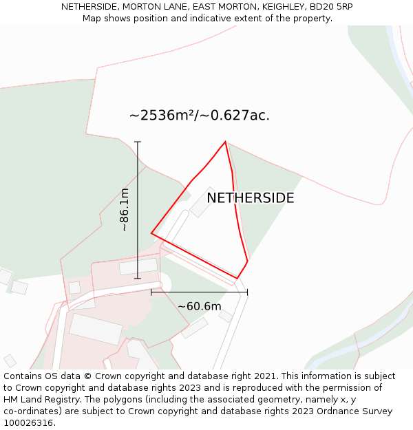 NETHERSIDE, MORTON LANE, EAST MORTON, KEIGHLEY, BD20 5RP: Plot and title map