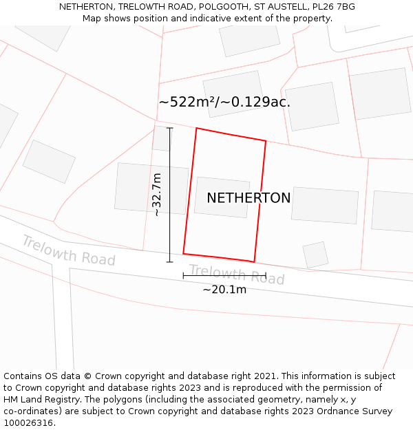NETHERTON, TRELOWTH ROAD, POLGOOTH, ST AUSTELL, PL26 7BG: Plot and title map