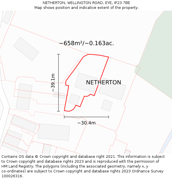 NETHERTON, WELLINGTON ROAD, EYE, IP23 7BE: Plot and title map