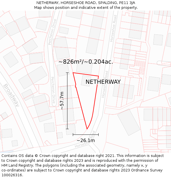 NETHERWAY, HORSESHOE ROAD, SPALDING, PE11 3JA: Plot and title map