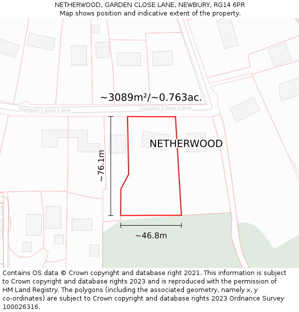 NETHERWOOD, GARDEN CLOSE LANE, NEWBURY, RG14 6PR: Plot and title map