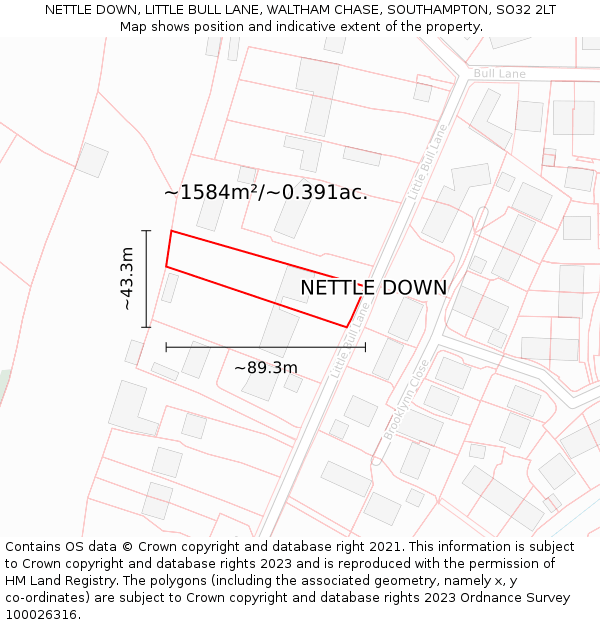 NETTLE DOWN, LITTLE BULL LANE, WALTHAM CHASE, SOUTHAMPTON, SO32 2LT: Plot and title map