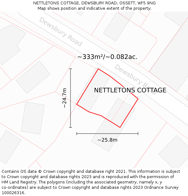 NETTLETONS COTTAGE, DEWSBURY ROAD, OSSETT, WF5 9NG: Plot and title map