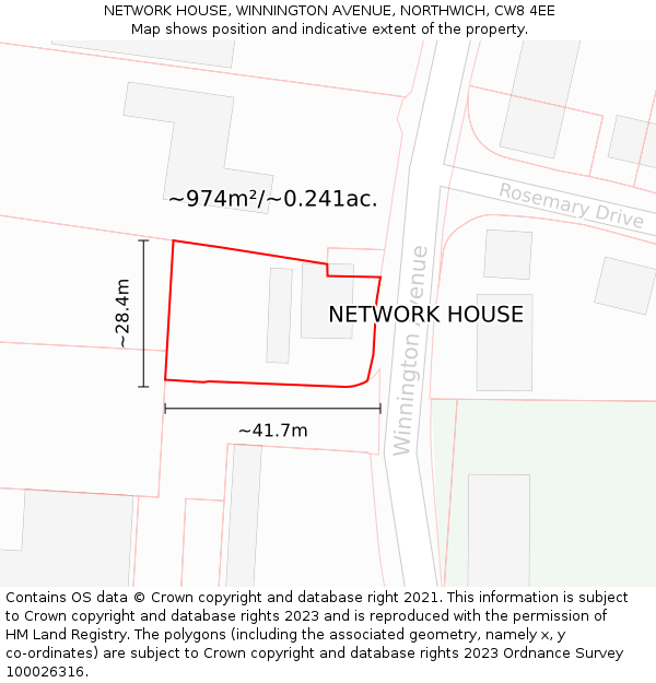 NETWORK HOUSE, WINNINGTON AVENUE, NORTHWICH, CW8 4EE: Plot and title map