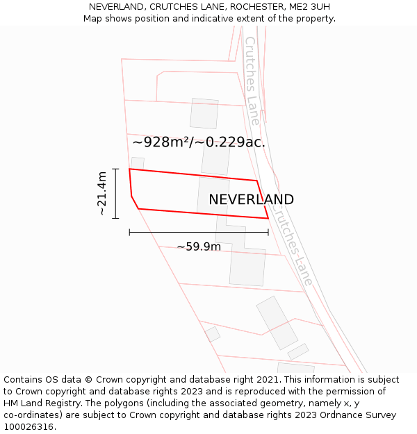 NEVERLAND, CRUTCHES LANE, ROCHESTER, ME2 3UH: Plot and title map