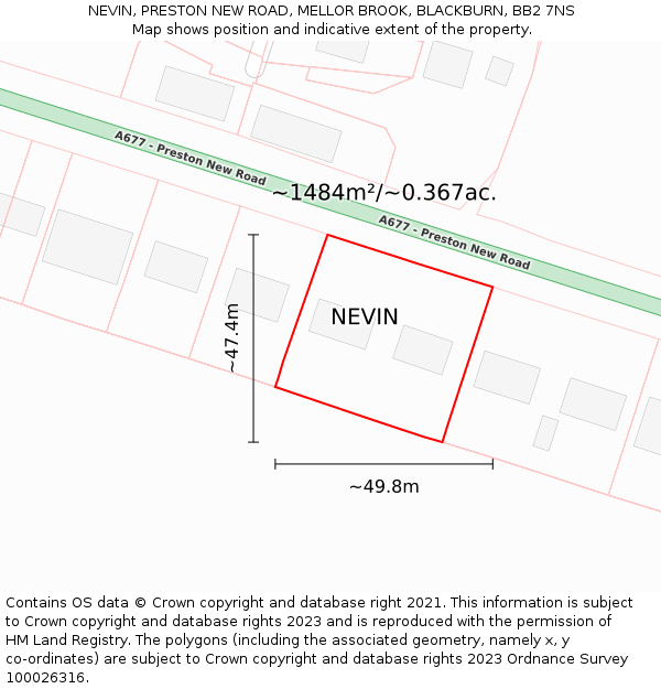 NEVIN, PRESTON NEW ROAD, MELLOR BROOK, BLACKBURN, BB2 7NS: Plot and title map