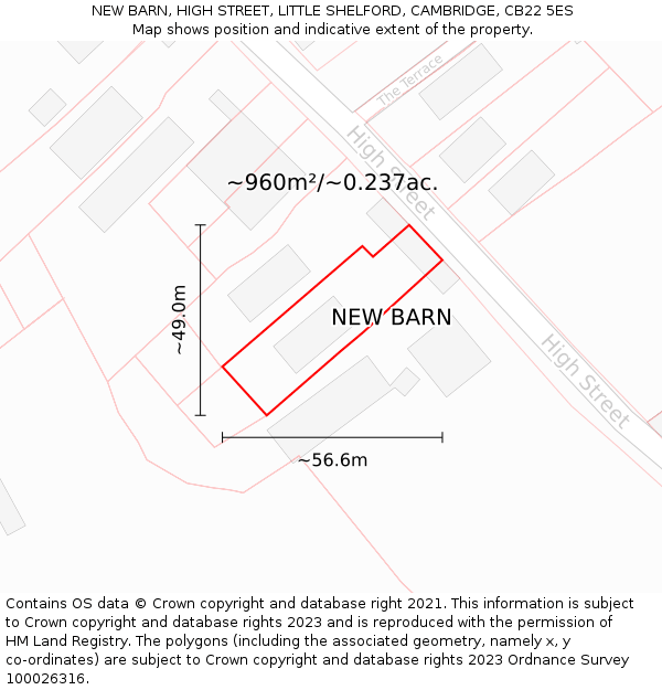 NEW BARN, HIGH STREET, LITTLE SHELFORD, CAMBRIDGE, CB22 5ES: Plot and title map