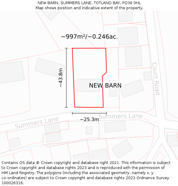 NEW BARN, SUMMERS LANE, TOTLAND BAY, PO39 0HL: Plot and title map