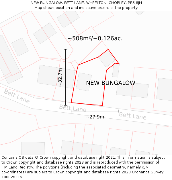 NEW BUNGALOW, BETT LANE, WHEELTON, CHORLEY, PR6 8JH: Plot and title map