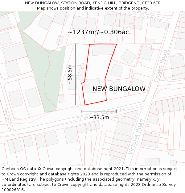 NEW BUNGALOW, STATION ROAD, KENFIG HILL, BRIDGEND, CF33 6EP: Plot and title map