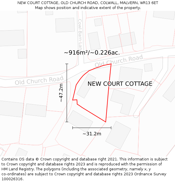 NEW COURT COTTAGE, OLD CHURCH ROAD, COLWALL, MALVERN, WR13 6ET: Plot and title map