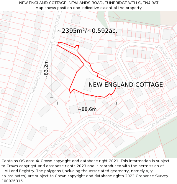 NEW ENGLAND COTTAGE, NEWLANDS ROAD, TUNBRIDGE WELLS, TN4 9AT: Plot and title map