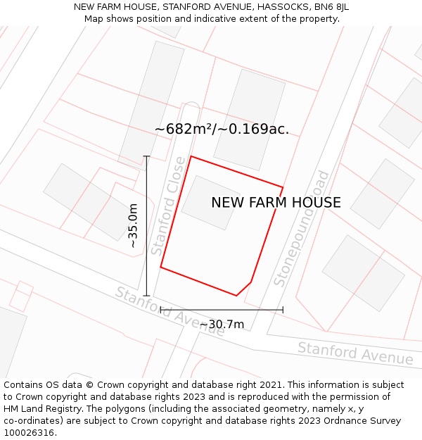 NEW FARM HOUSE, STANFORD AVENUE, HASSOCKS, BN6 8JL: Plot and title map