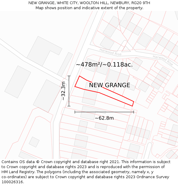 NEW GRANGE, WHITE CITY, WOOLTON HILL, NEWBURY, RG20 9TH: Plot and title map