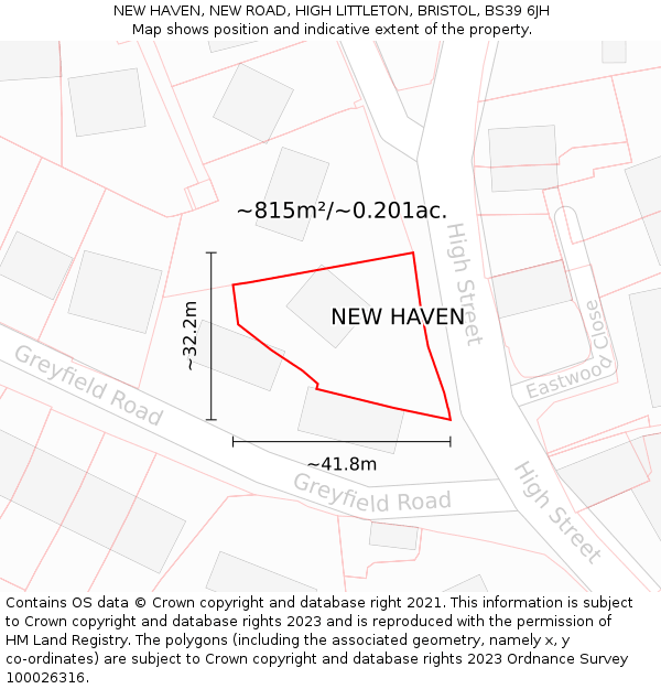 NEW HAVEN, NEW ROAD, HIGH LITTLETON, BRISTOL, BS39 6JH: Plot and title map