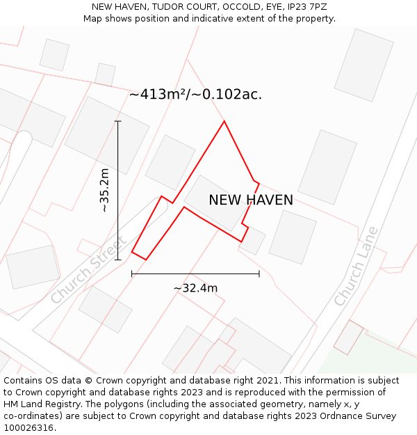 NEW HAVEN, TUDOR COURT, OCCOLD, EYE, IP23 7PZ: Plot and title map