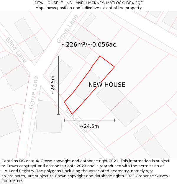 NEW HOUSE, BLIND LANE, HACKNEY, MATLOCK, DE4 2QE: Plot and title map