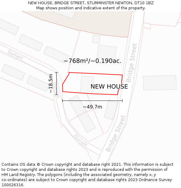 NEW HOUSE, BRIDGE STREET, STURMINSTER NEWTON, DT10 1BZ: Plot and title map