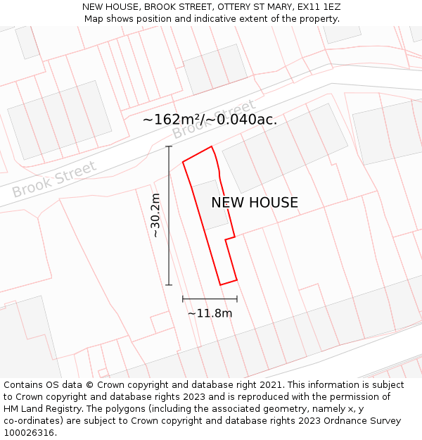 NEW HOUSE, BROOK STREET, OTTERY ST MARY, EX11 1EZ: Plot and title map