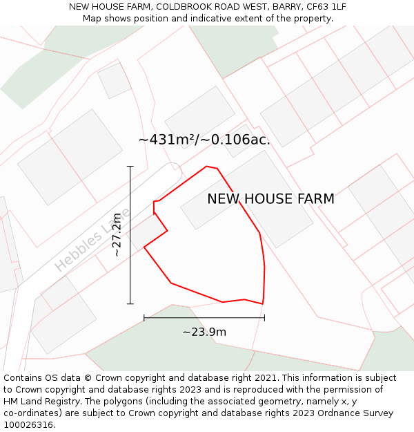 NEW HOUSE FARM, COLDBROOK ROAD WEST, BARRY, CF63 1LF: Plot and title map