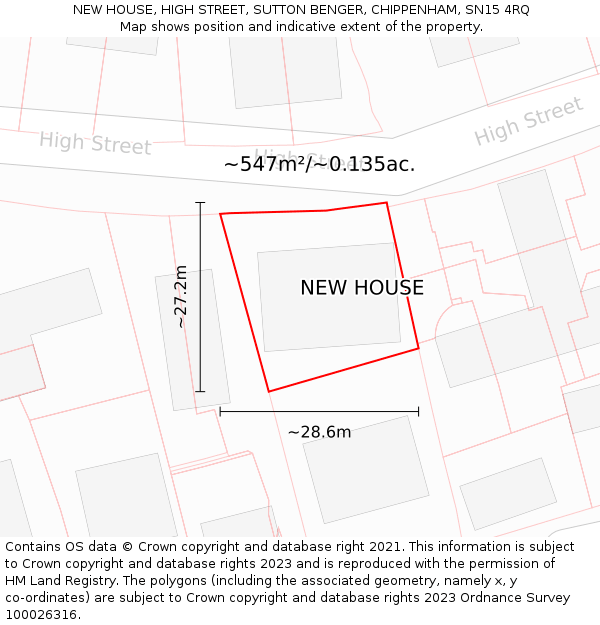 NEW HOUSE, HIGH STREET, SUTTON BENGER, CHIPPENHAM, SN15 4RQ: Plot and title map