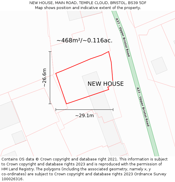 NEW HOUSE, MAIN ROAD, TEMPLE CLOUD, BRISTOL, BS39 5DF: Plot and title map