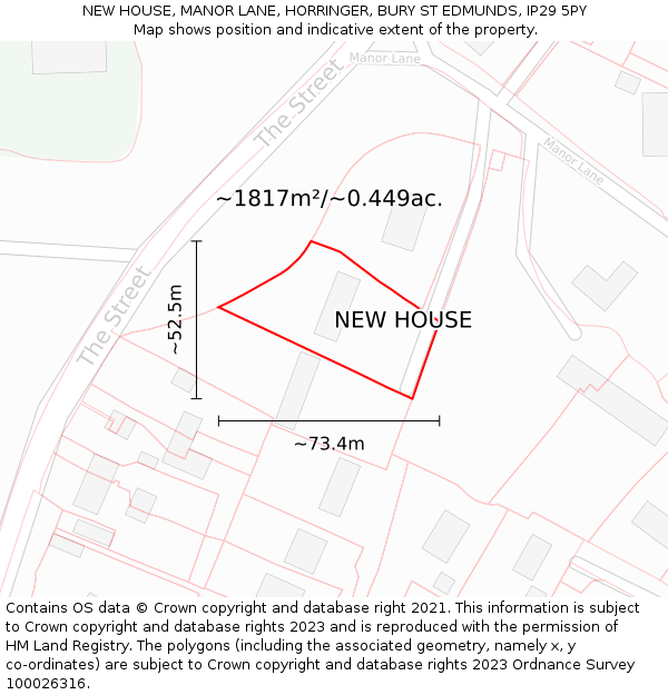 NEW HOUSE, MANOR LANE, HORRINGER, BURY ST EDMUNDS, IP29 5PY: Plot and title map