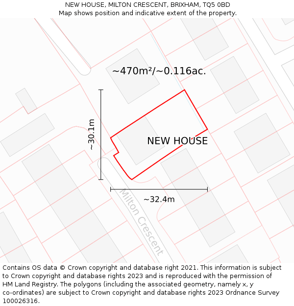NEW HOUSE, MILTON CRESCENT, BRIXHAM, TQ5 0BD: Plot and title map