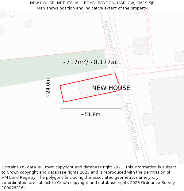 NEW HOUSE, NETHERHALL ROAD, ROYDON, HARLOW, CM19 5JP: Plot and title map