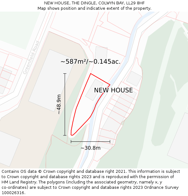 NEW HOUSE, THE DINGLE, COLWYN BAY, LL29 8HF: Plot and title map