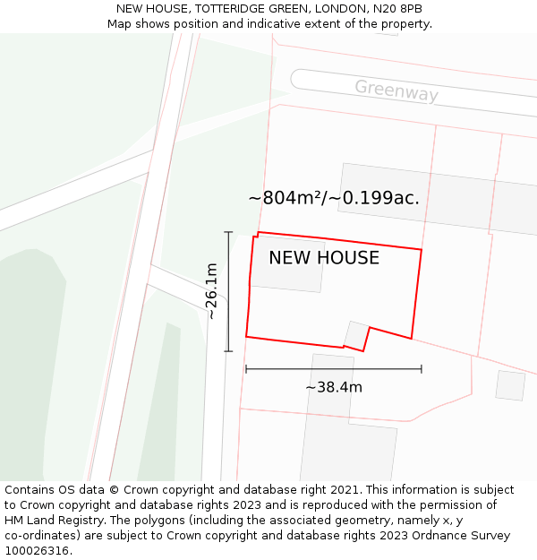 NEW HOUSE, TOTTERIDGE GREEN, LONDON, N20 8PB: Plot and title map